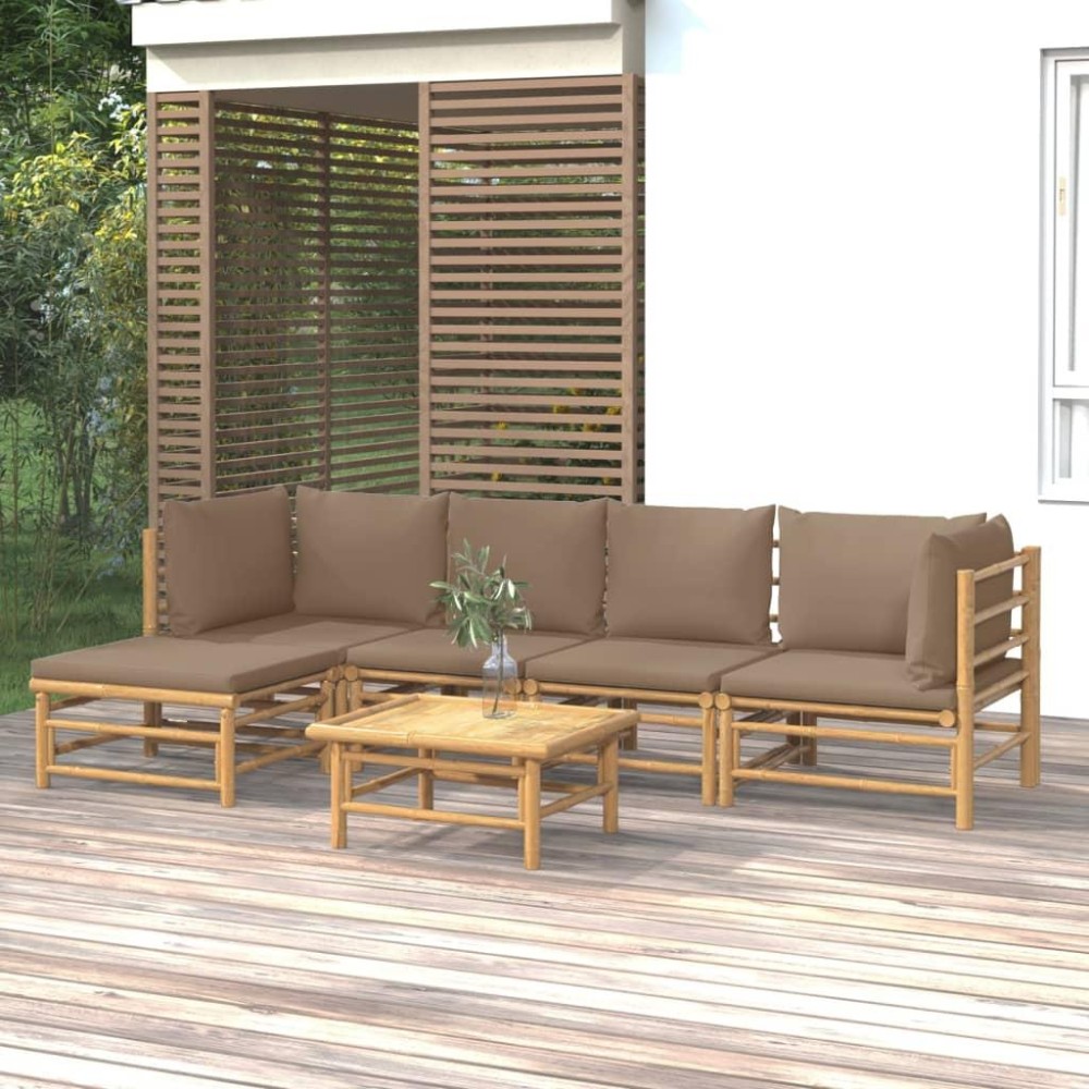 Vidaxl 6 Piece Patio Lounge Set With Taupe Cushions Bamboo