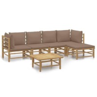 Vidaxl 6 Piece Patio Lounge Set With Taupe Cushions Bamboo