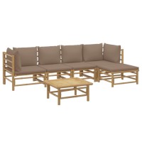 Vidaxl 6 Piece Patio Lounge Set With Taupe Cushions Bamboo