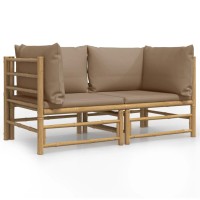 vidaXL Patio Corner Sofas with Taupe Cushions 2 pcs Bamboo