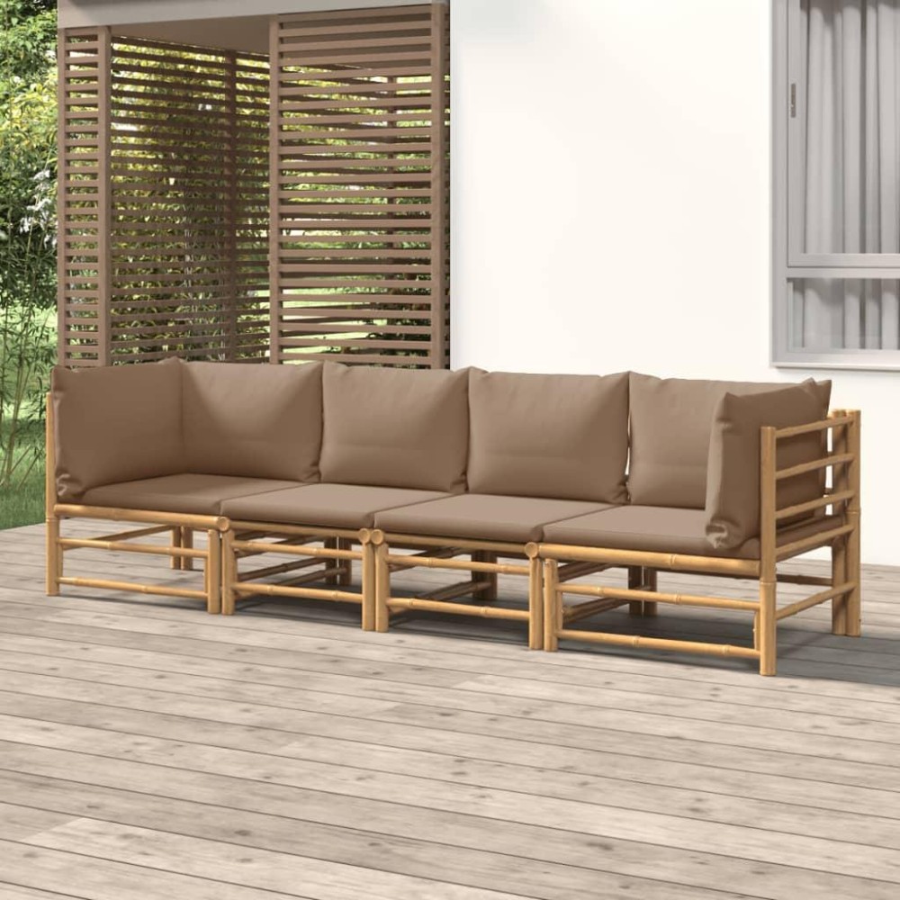 Vidaxl 4 Piece Patio Lounge Set With Taupe Cushions Bamboo