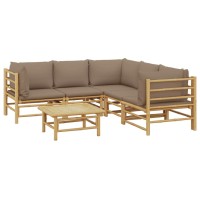 Vidaxl 6 Piece Patio Lounge Set With Taupe Cushions Bamboo