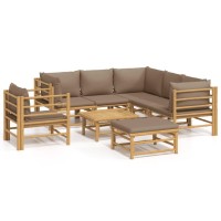 Vidaxl 8 Piece Patio Lounge Set With Taupe Cushions Bamboo