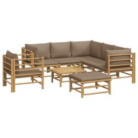 Vidaxl 8 Piece Patio Lounge Set With Taupe Cushions Bamboo