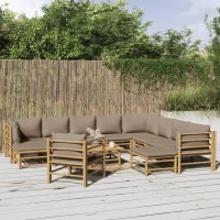 Vidaxl 12 Piece Patio Lounge Set With Taupe Cushions Bamboo