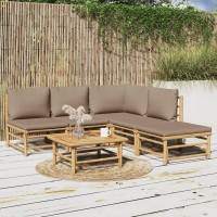 Vidaxl 6 Piece Patio Lounge Set With Taupe Cushions Bamboo