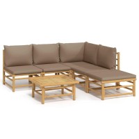 Vidaxl 6 Piece Patio Lounge Set With Taupe Cushions Bamboo