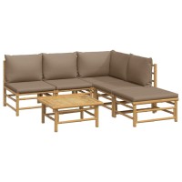 Vidaxl 6 Piece Patio Lounge Set With Taupe Cushions Bamboo