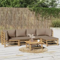 Vidaxl 6 Piece Patio Lounge Set With Taupe Cushions Bamboo