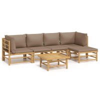 Vidaxl 6 Piece Patio Lounge Set With Taupe Cushions Bamboo