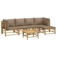 Vidaxl 6 Piece Patio Lounge Set With Taupe Cushions Bamboo