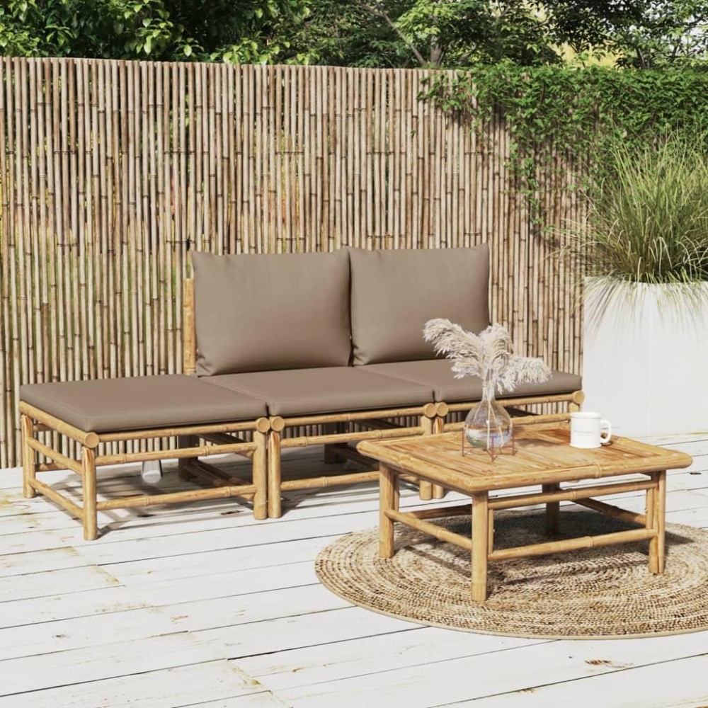 Vidaxl 4 Piece Patio Lounge Set With Taupe Cushions Bamboo