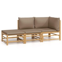 vidaXL 3 Piece Patio Lounge Set with Taupe Cushions Bamboo