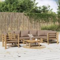 Vidaxl 7 Piece Patio Lounge Set With Taupe Cushions Bamboo