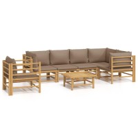 Vidaxl 7 Piece Patio Lounge Set With Taupe Cushions Bamboo