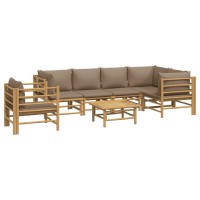 Vidaxl 7 Piece Patio Lounge Set With Taupe Cushions Bamboo