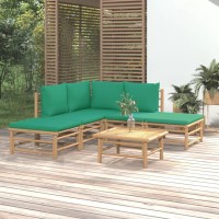 Vidaxl 6 Piece Patio Lounge Set With Green Cushions Bamboo