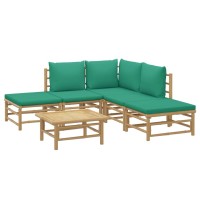 Vidaxl 6 Piece Patio Lounge Set With Green Cushions Bamboo
