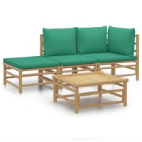 Vidaxl 4 Piece Patio Lounge Set With Green Cushions Bamboo