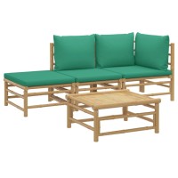 Vidaxl 4 Piece Patio Lounge Set With Green Cushions Bamboo