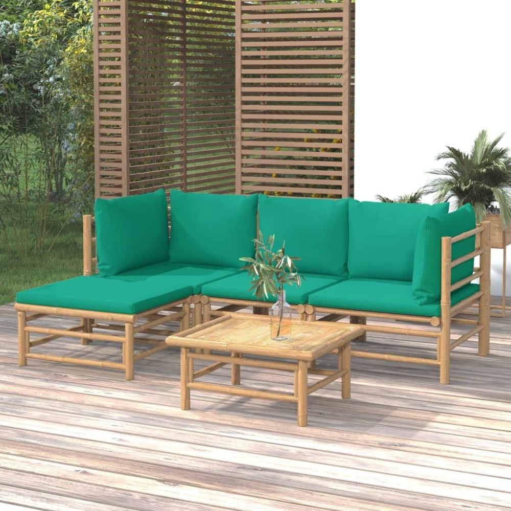 Vidaxl 5 Piece Patio Lounge Set With Green Cushions Bamboo