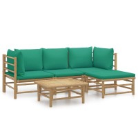 Vidaxl 5 Piece Patio Lounge Set With Green Cushions Bamboo