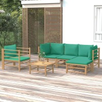 Vidaxl 6 Piece Patio Lounge Set With Green Cushions Bamboo