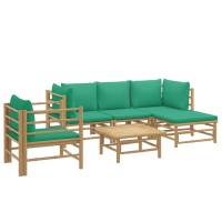 Vidaxl 6 Piece Patio Lounge Set With Green Cushions Bamboo