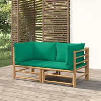 Vidaxl Patio Corner Sofas With Green Cushions 2 Pcs Bamboo