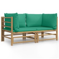 Vidaxl Patio Corner Sofas With Green Cushions 2 Pcs Bamboo