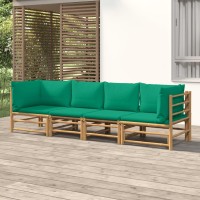 Vidaxl 4 Piece Patio Lounge Set With Green Cushions Bamboo