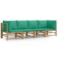 Vidaxl 4 Piece Patio Lounge Set With Green Cushions Bamboo