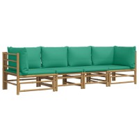 Vidaxl 4 Piece Patio Lounge Set With Green Cushions Bamboo