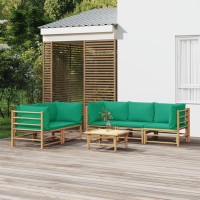 Vidaxl 6 Piece Patio Lounge Set With Green Cushions Bamboo