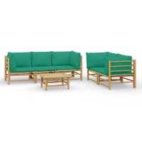 Vidaxl 6 Piece Patio Lounge Set With Green Cushions Bamboo