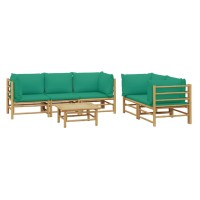 Vidaxl 6 Piece Patio Lounge Set With Green Cushions Bamboo