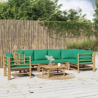 Vidaxl 7 Piece Patio Lounge Set With Green Cushions Bamboo