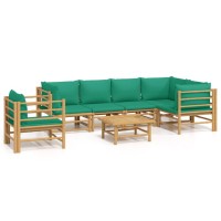 Vidaxl 7 Piece Patio Lounge Set With Green Cushions Bamboo