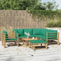 Vidaxl 8 Piece Patio Lounge Set With Green Cushions Bamboo