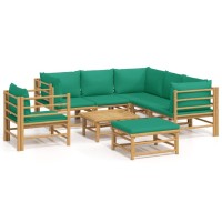 Vidaxl 8 Piece Patio Lounge Set With Green Cushions Bamboo