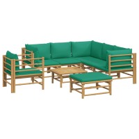 Vidaxl 8 Piece Patio Lounge Set With Green Cushions Bamboo