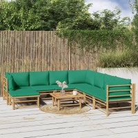 Vidaxl 9 Piece Patio Lounge Set With Green Cushions Bamboo