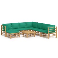 Vidaxl 9 Piece Patio Lounge Set With Green Cushions Bamboo