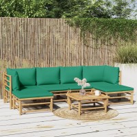 Vidaxl 7 Piece Patio Lounge Set With Green Cushions Bamboo