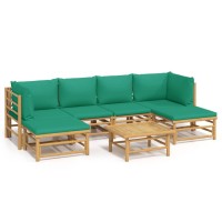 Vidaxl 7 Piece Patio Lounge Set With Green Cushions Bamboo