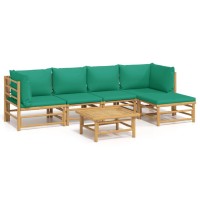 Vidaxl 6 Piece Patio Lounge Set With Green Cushions Bamboo