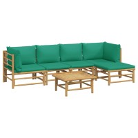 Vidaxl 6 Piece Patio Lounge Set With Green Cushions Bamboo