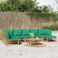 Vidaxl 8 Piece Patio Lounge Set With Green Cushions Bamboo