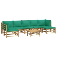 Vidaxl 8 Piece Patio Lounge Set With Green Cushions Bamboo