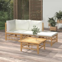 Vidaxl 4 Piece Patio Lounge Set With Cream White Cushions Bamboo